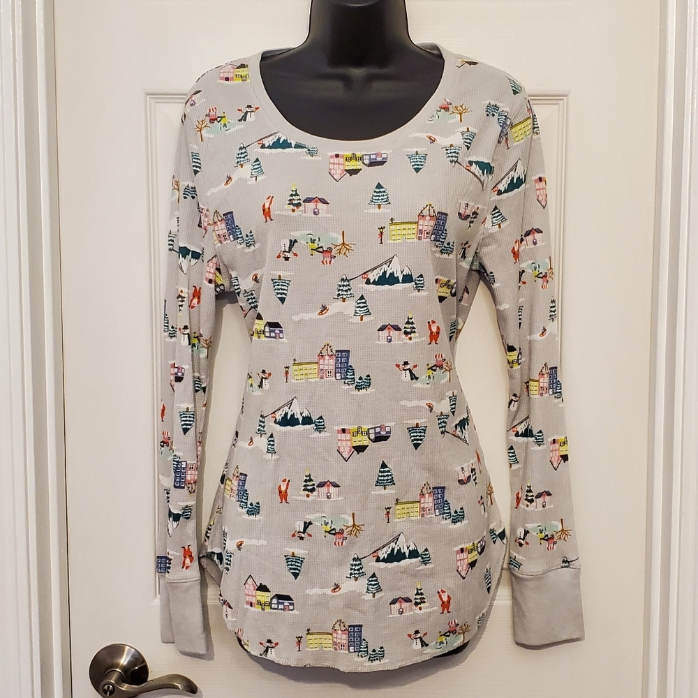 Women's Winter Holiday Printed Long Sleeve Top L